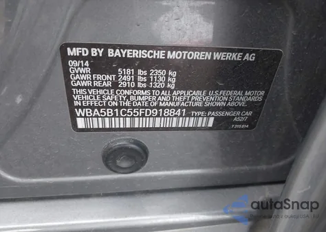 2015 BMW 535I z USA, uszkodzony, nr VIN WBA5B1C55FD918841